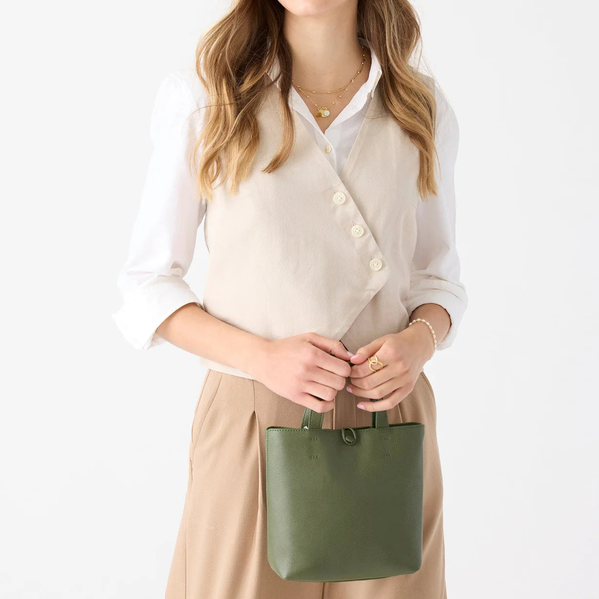 Mini Original Tote Bag-Bronze Green in Leather