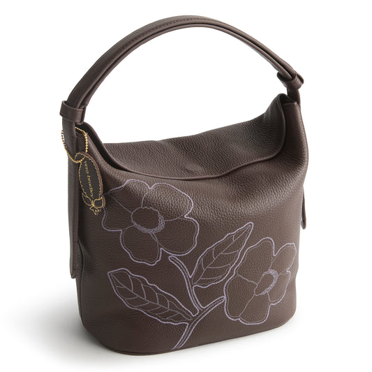 Astoria Shoulder Bag : Applique Floral Coffee Bean