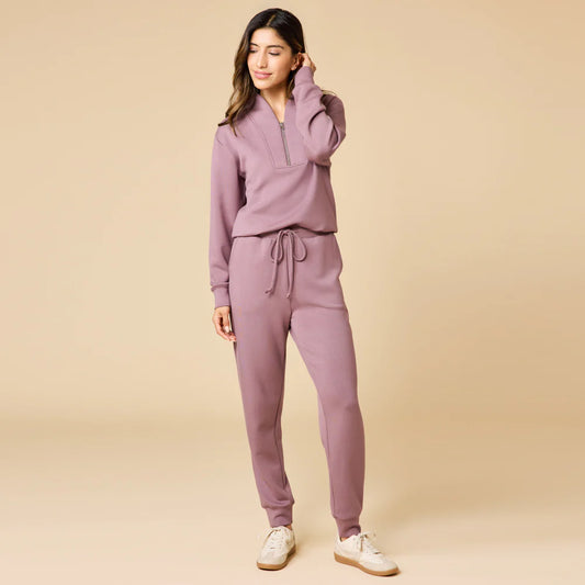 DreamTech 1/4 Zip Jogger Set- Driftwood