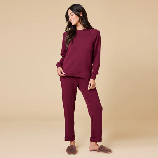 DreamTech Crew Tunic with Side Zip & Ankle Cuff Pant- Cherry Cola