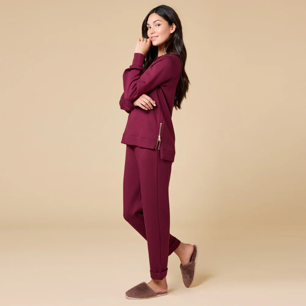DreamTech Crew Tunic with Side Zip & Ankle Cuff Pant- Cherry Cola