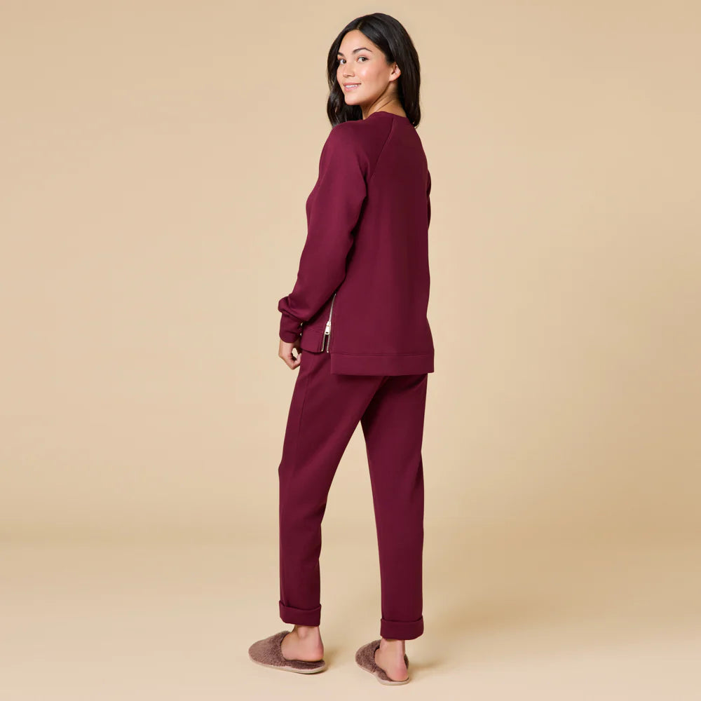 DreamTech Crew Tunic with Side Zip & Ankle Cuff Pant- Cherry Cola