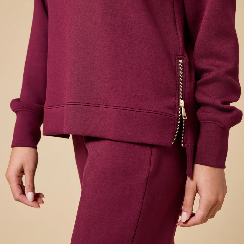 DreamTech Crew Tunic with Side Zip & Ankle Cuff Pant- Cherry Cola