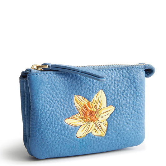 Accordion Card Case- Daffodil on quiet harbor in Leather