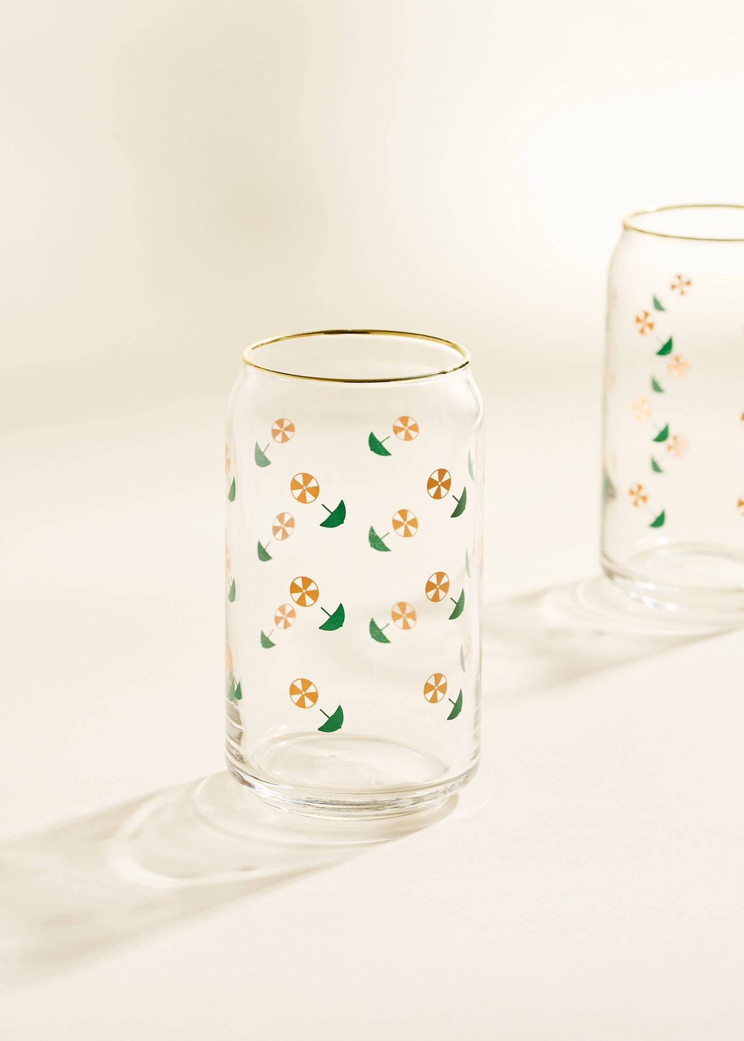 Umbrella Drink Gold Rimmed Soda Can Glass