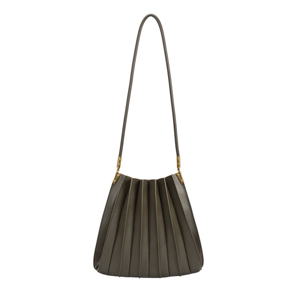 Carrie Olive Pleated Vegan Lthr Shoulder Bag