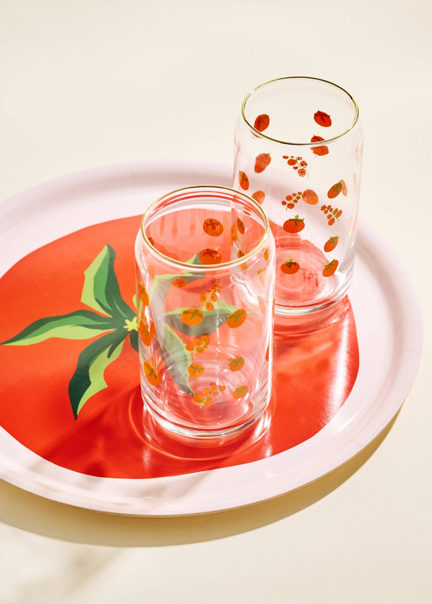 Tomato Gold Rimmed Soda Can Glass