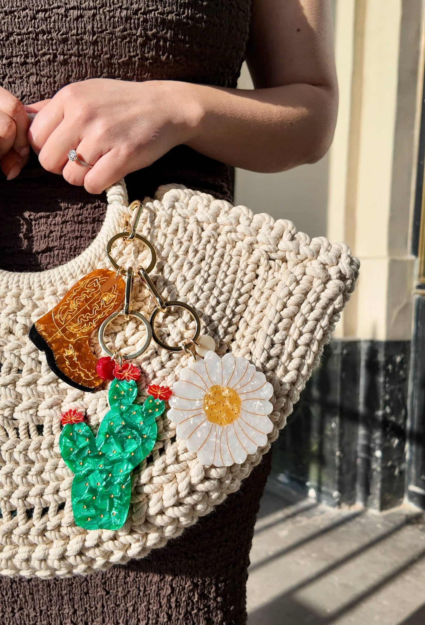 Hand-painted Daisy Bag Charm & Keychain | Eco-Friendly