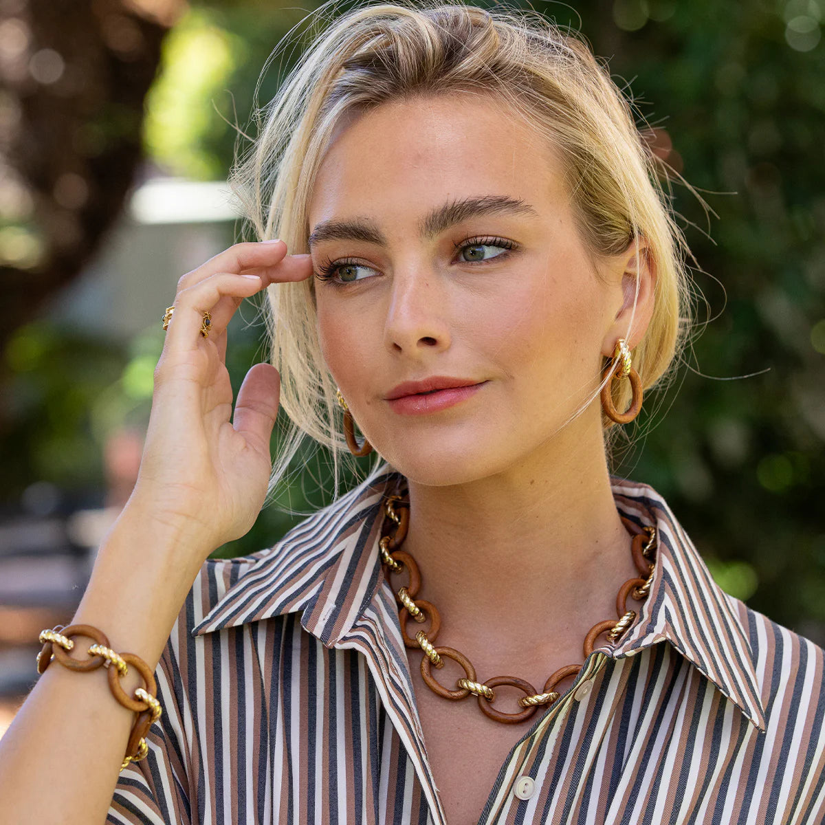 Earth Goddess Link Drop Earrings - Teak