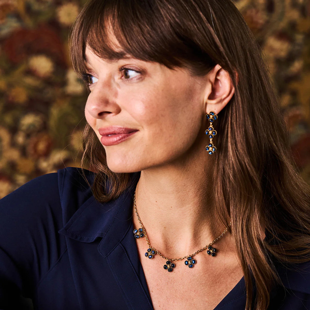 Berry Clover Multi Station Necklace- Blue Laborite