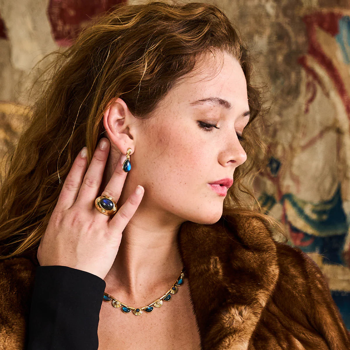Monique Gem Post Earrings - Blue Labradorite