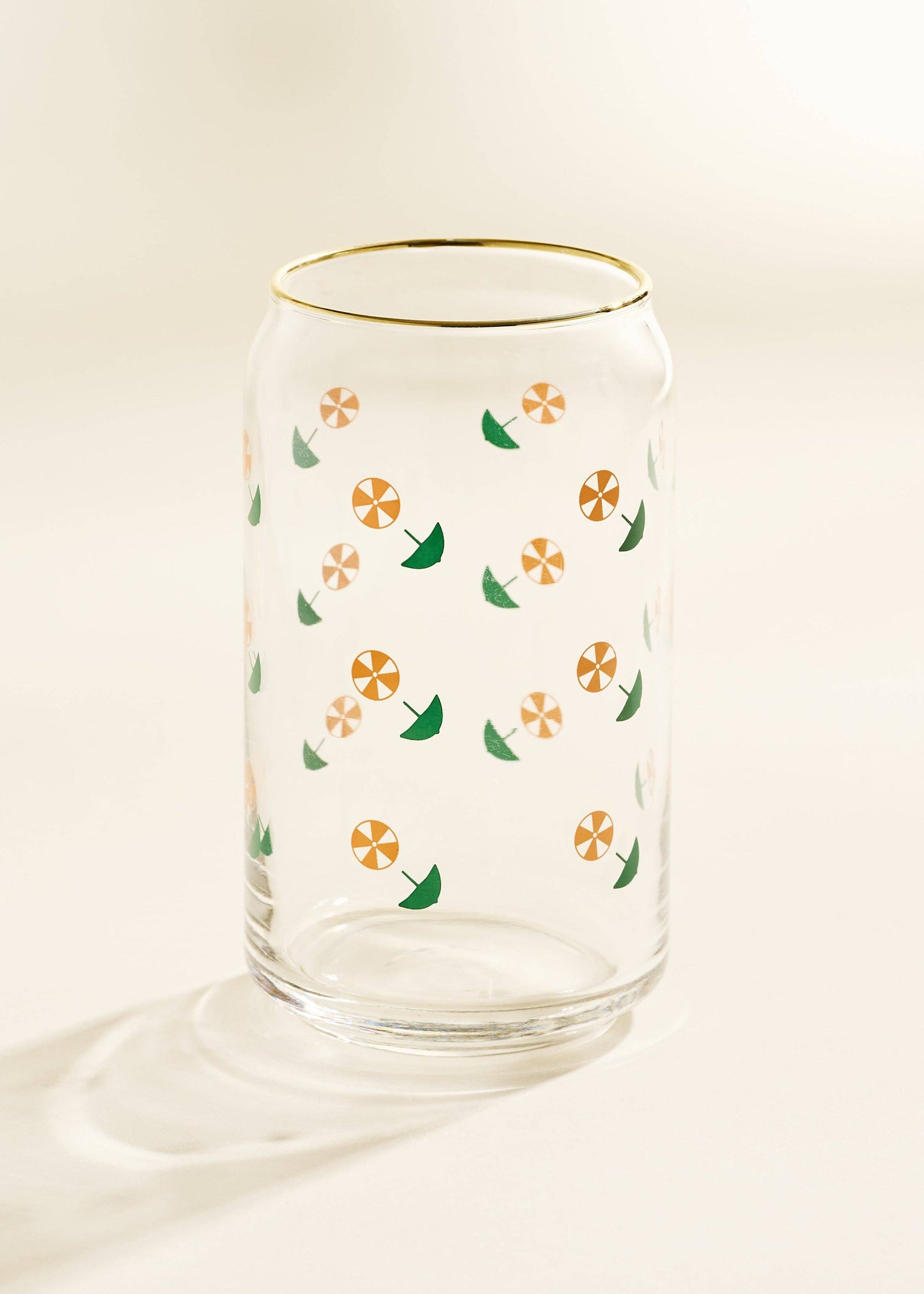 Umbrella Drink Gold Rimmed Soda Can Glass