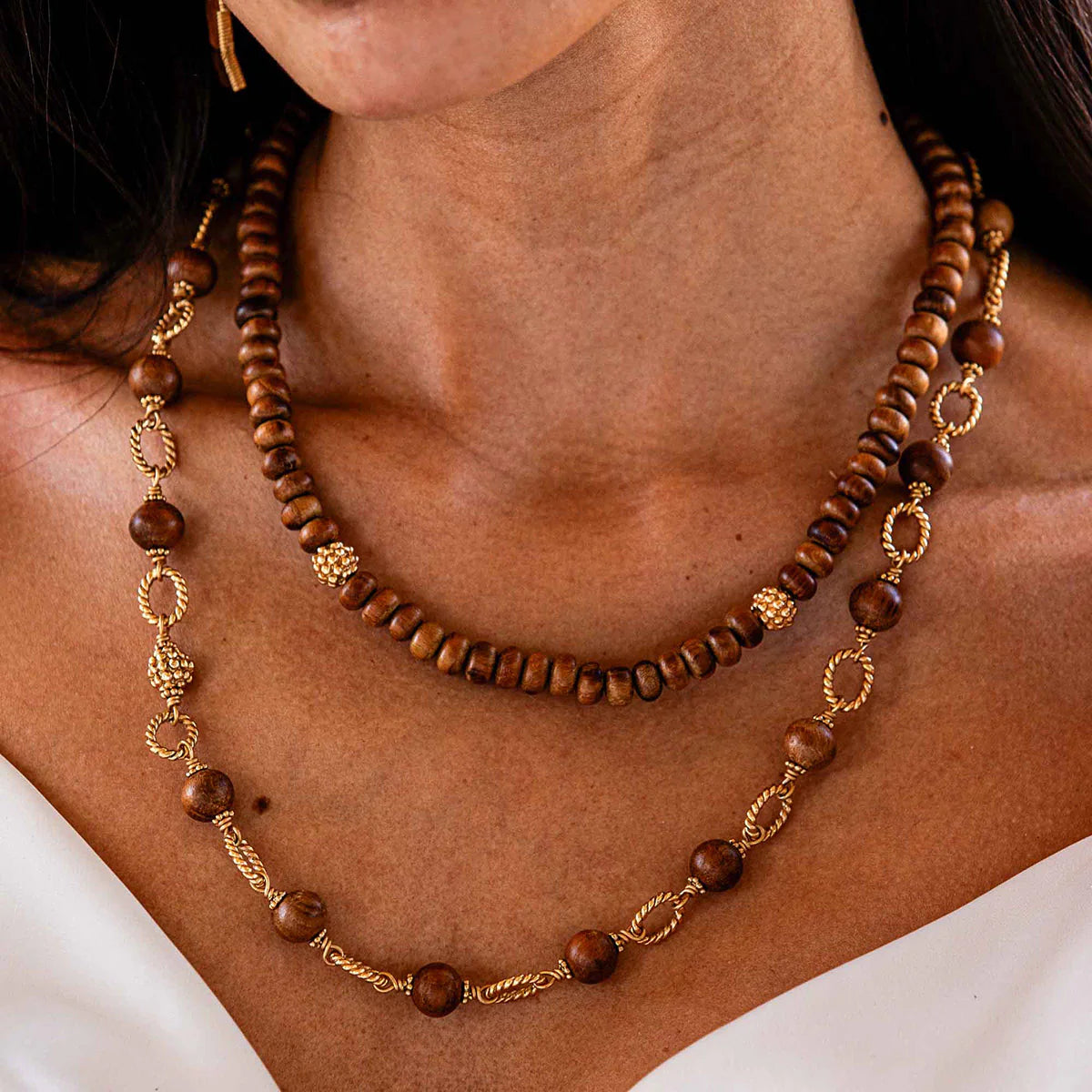 Earth Goddess Single Strand Necklace, 16+2'' - Teak