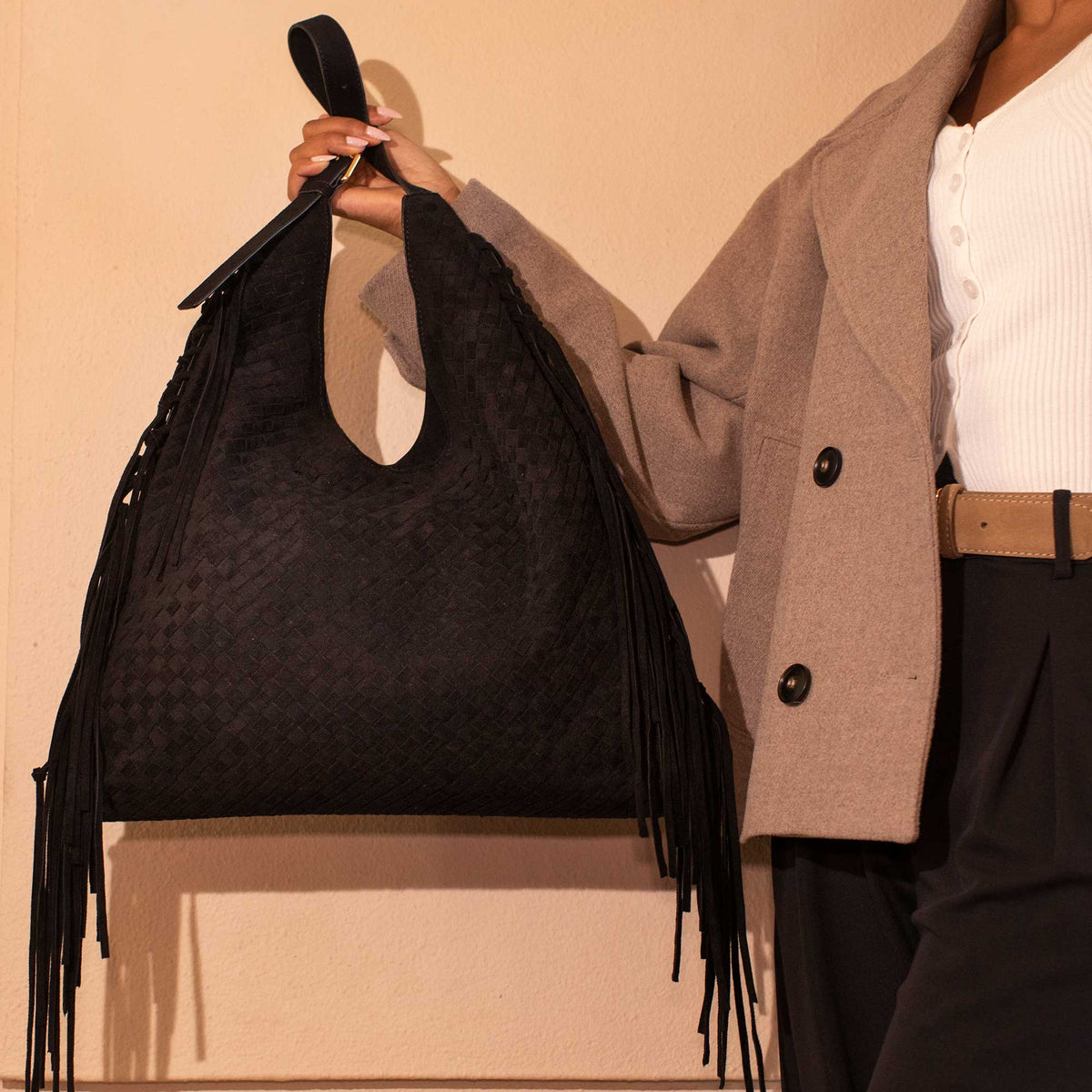 Brynlee Black Vegan Suede Tote Bag
