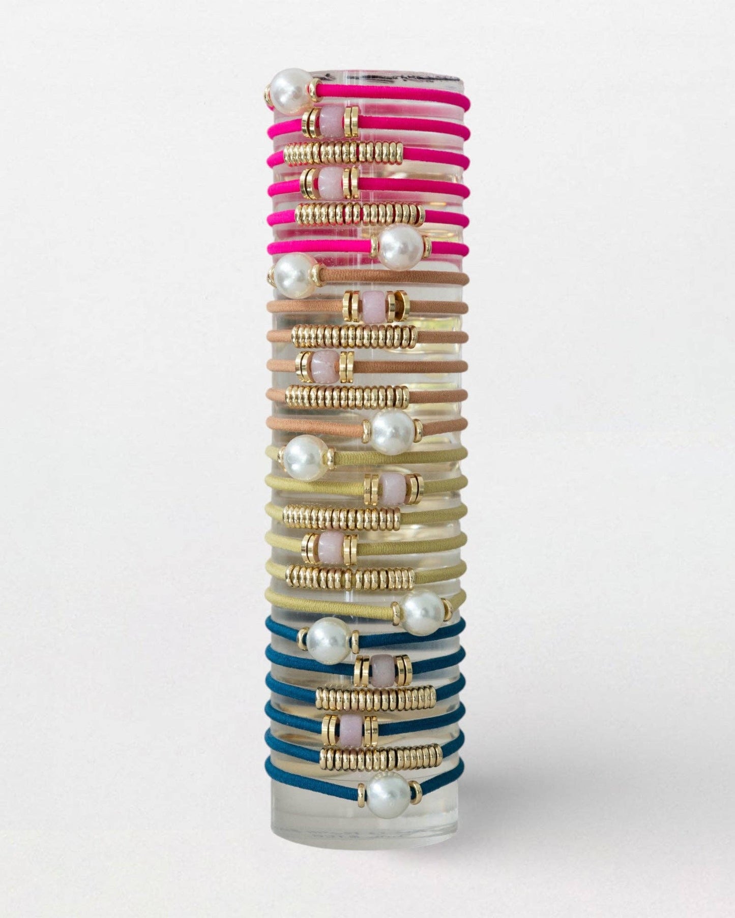 ASSORTED CARIBBEAN - MIX & MATCH / BRACELET / HAIRTIES / SPRING / SUMMER / 24 pcs: CARIBBEAN / ACRLYIC TUBE / GOLD