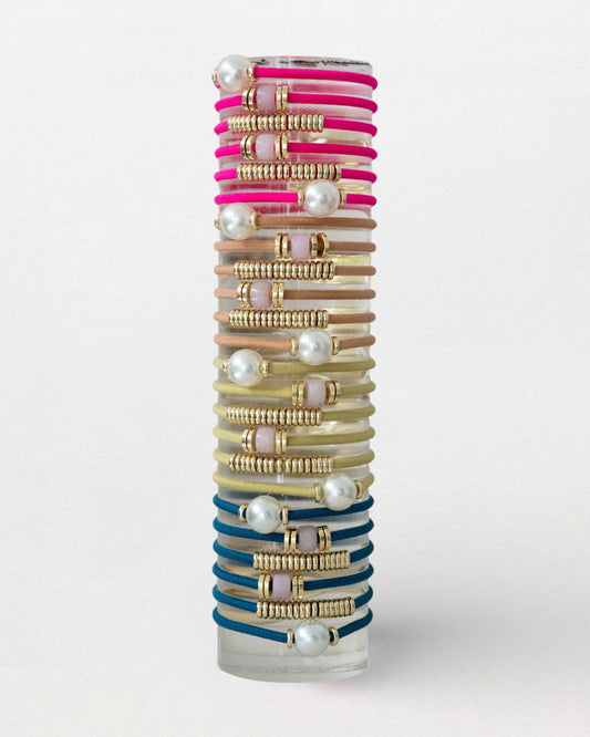 ASSORTED CARIBBEAN - MIX & MATCH / BRACELET / HAIRTIES / SPRING / SUMMER / 24 pcs: CARIBBEAN / ACRLYIC TUBE / GOLD