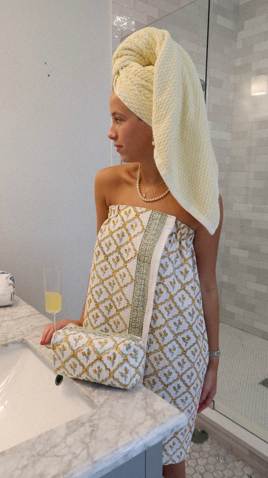 Waffle Towel Wrap in Lemon Lattice