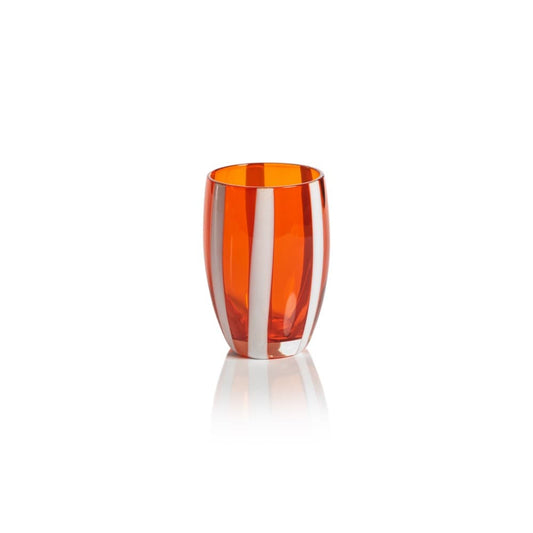 Portofino Stemless Glass w/ White Stripes-Orange