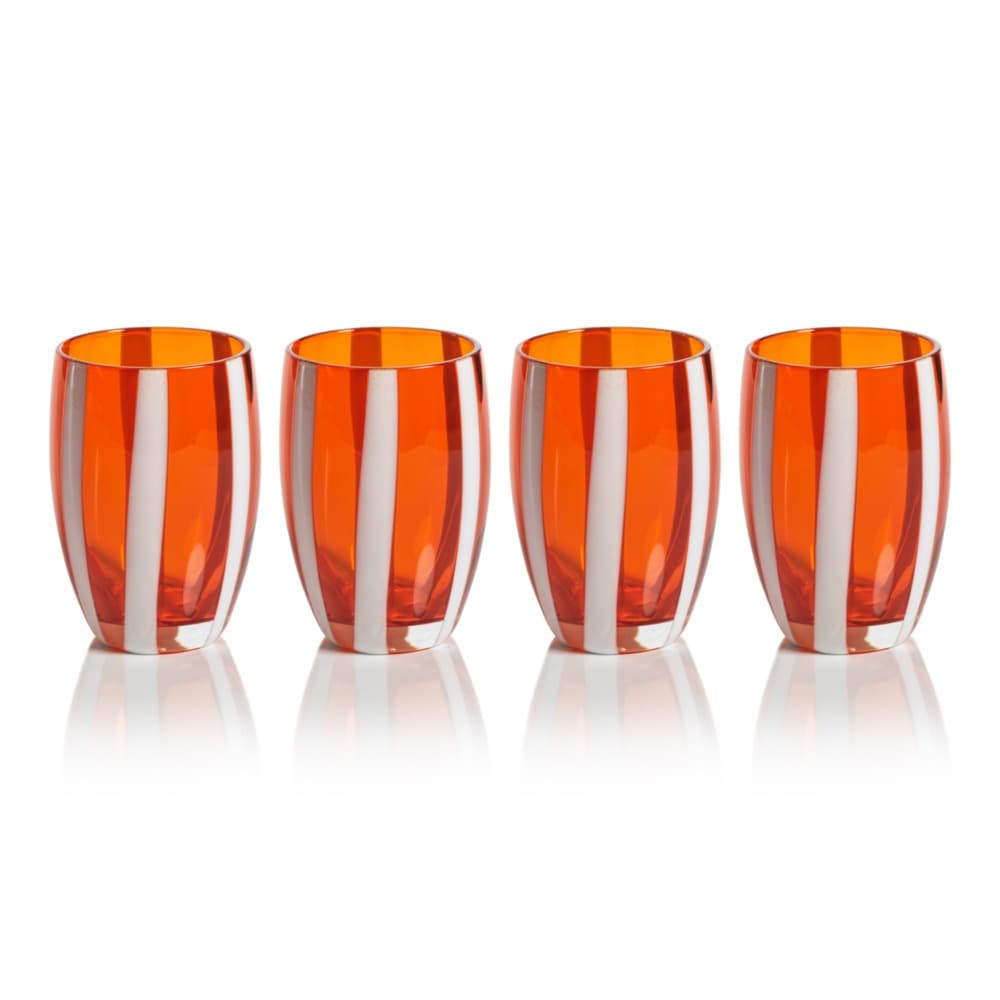 Portofino Stemless Glass w/ White Stripes-Orange