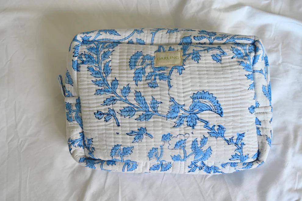 Quilted Cosmetic Bag - Blue Whispering Vine