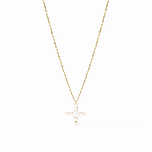 Gumdrop Cross Delicate Necklace- Pearl