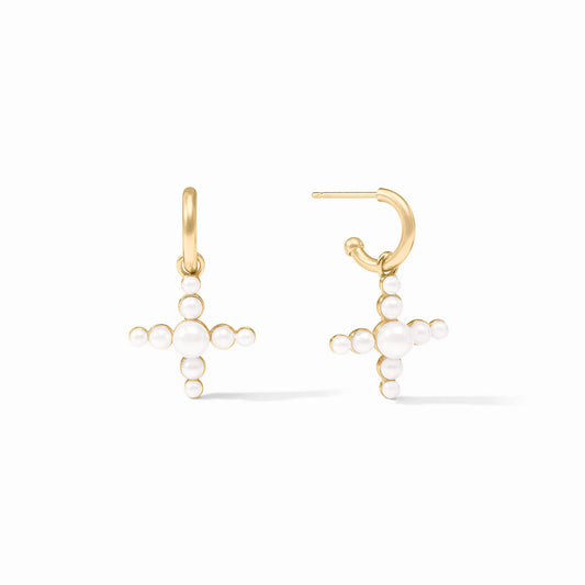 Gumdrop Cross Hoop & Charm Earring- Pearl