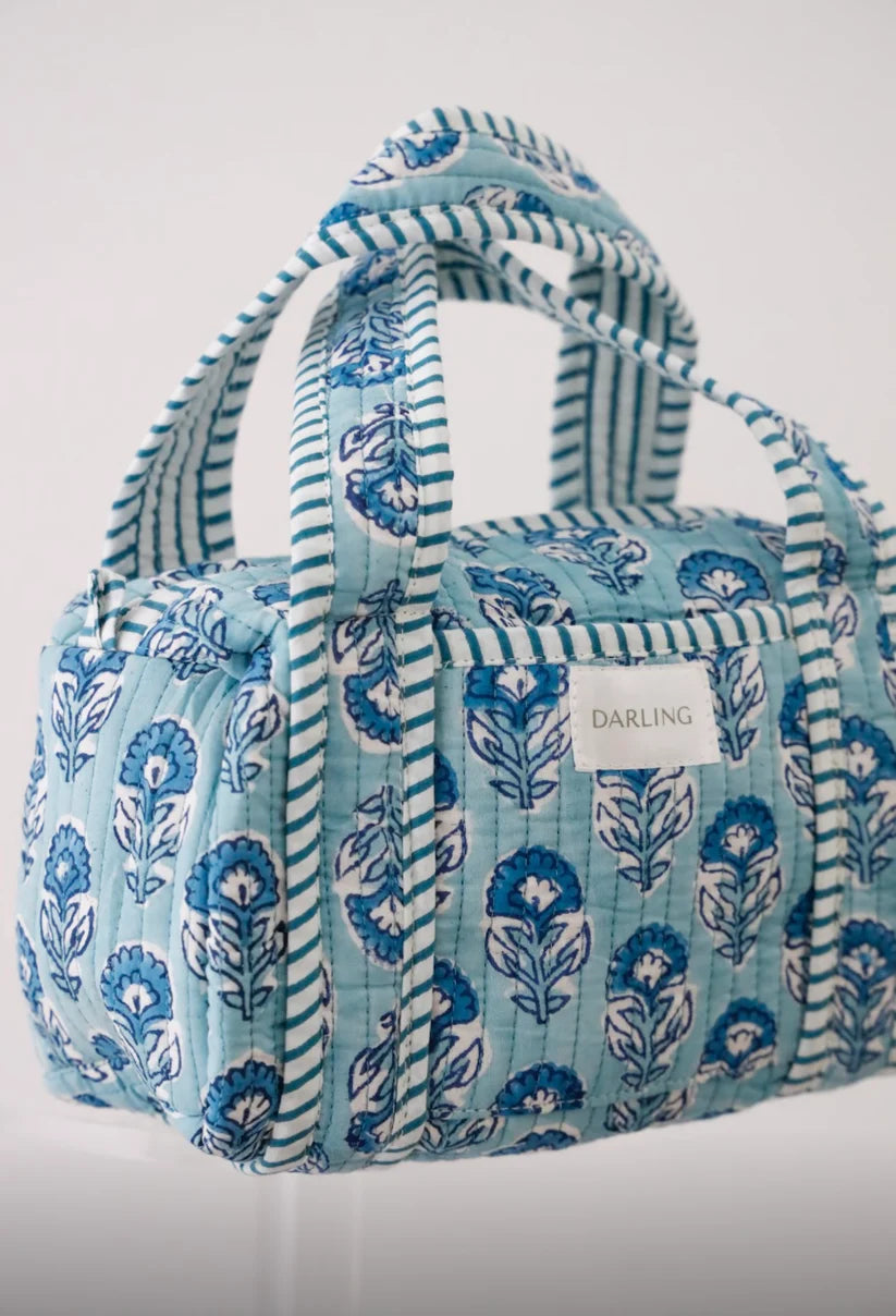 Quilted Handled Cosmetic Bag - Blue Poppy