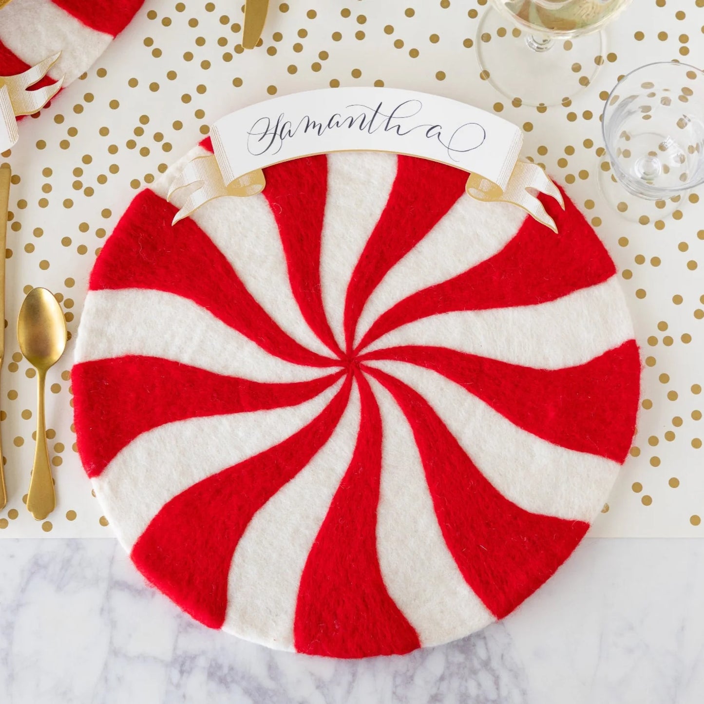 Red Felt Candy Stripe Placemat