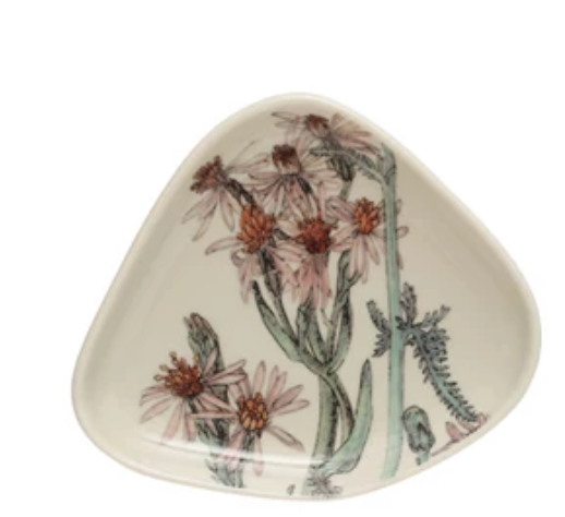 Stoneware Dish w/ Florals, 3 Styles