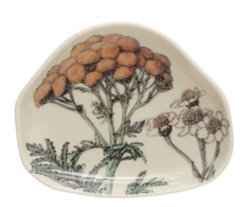 Stoneware Dish w/ Florals, 3 Styles