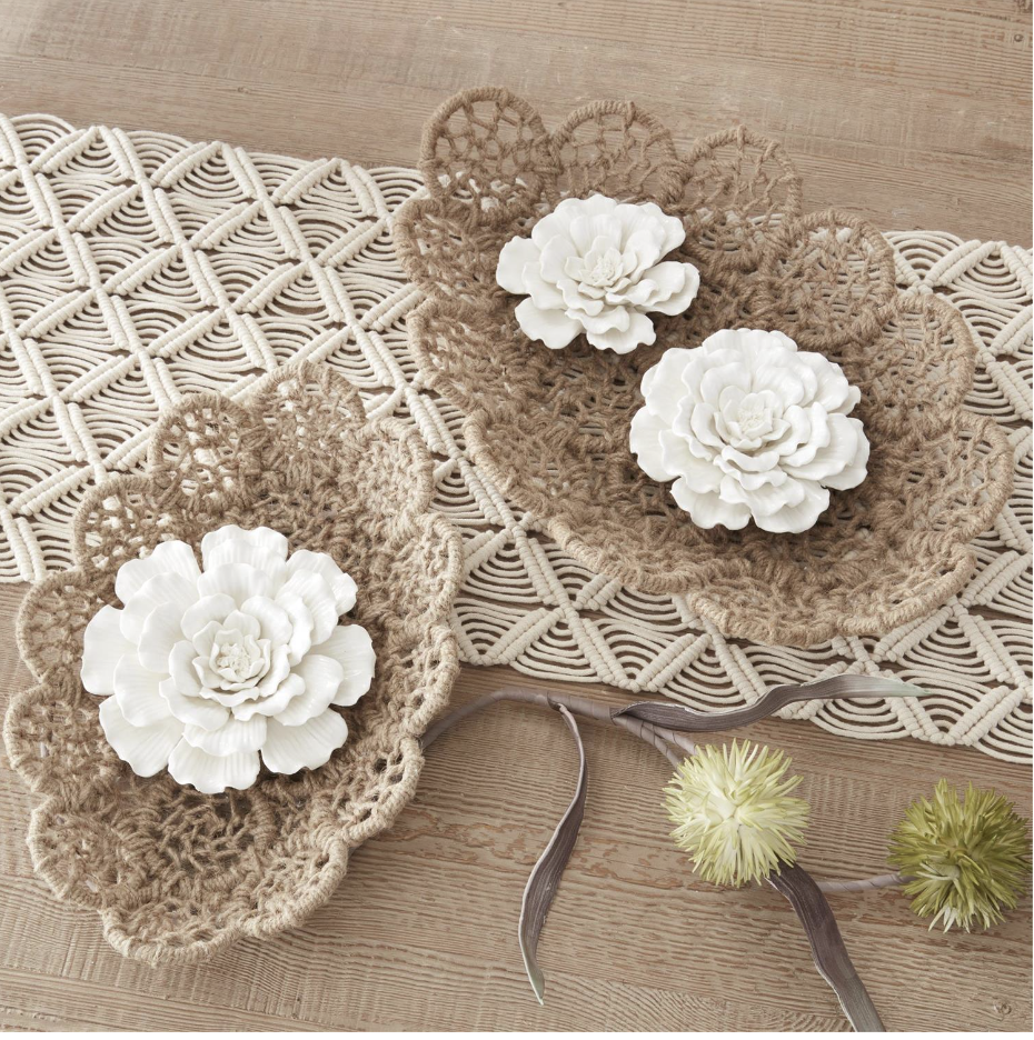 Wall Hanging Glossy Ceramic White Flowers- Set of 3