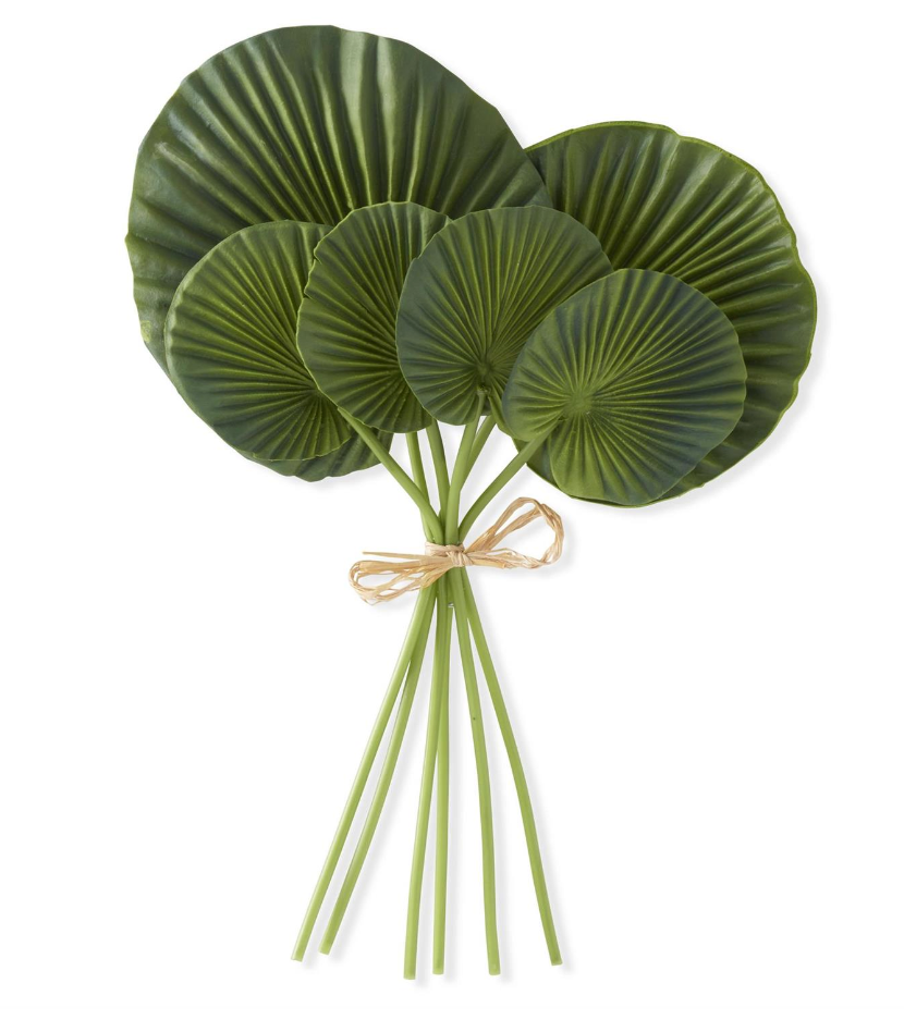 16 Inch Real Touch Heart Shape Fan Palm Bundle (6 Stems)