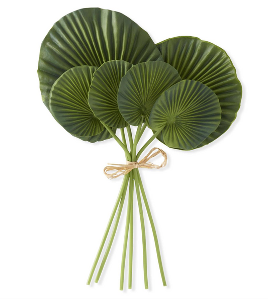 16 Inch Real Touch Heart Shape Fan Palm Bundle (6 Stems)