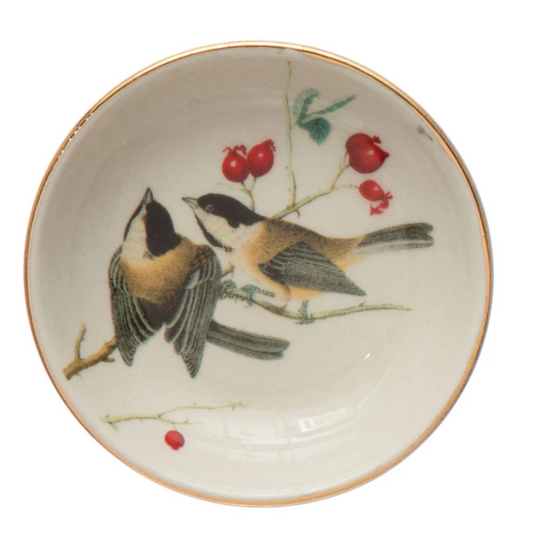 Plate with Vintage Reproduction Birds Image, 3 Styles