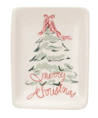 Stoneware Dish w/ Christmas Tree & Animal, 4 Styles