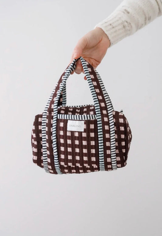 Quilted Handled Cosmetic Bag - Chocolate Check