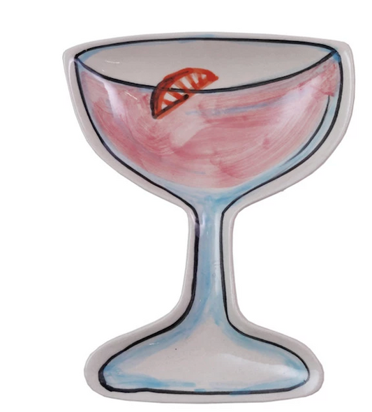 Hand-Painted Stoneware Cocktail Shaped Dish, 2 Styles