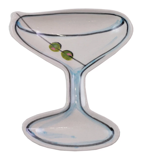 Hand-Painted Stoneware Cocktail Shaped Dish, 2 Styles