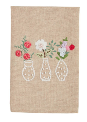 3 Vase Flower Embroidery Towel