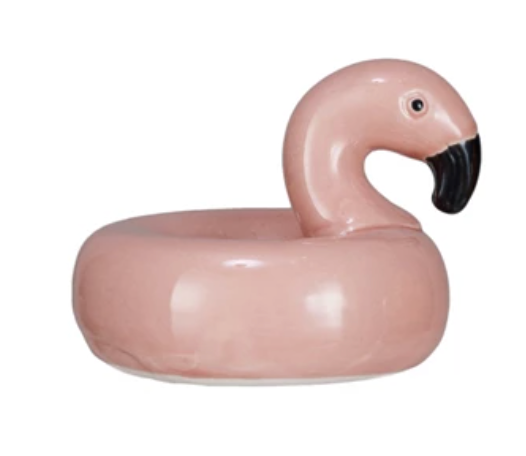 Hand-Painted Stoneware Floating Flamingo/Duck Pool Float, 2 Styles