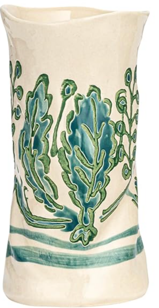 Round Stoneware Vase with Wax Relief Pattern, Multicolor, 2 Styles