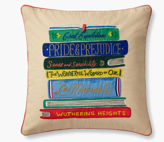 Book Club Embroidered Pillow