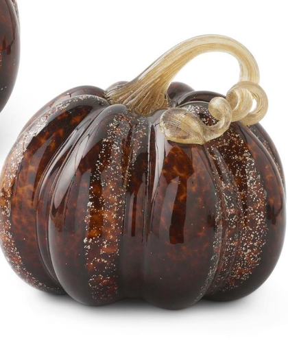 Brown Speckled Handblown Glass Pumpkins- 3 Sizes