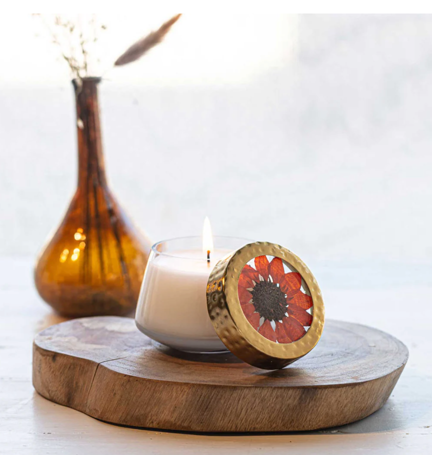 Harvest Pumpkin Small Pressed Floral Candle