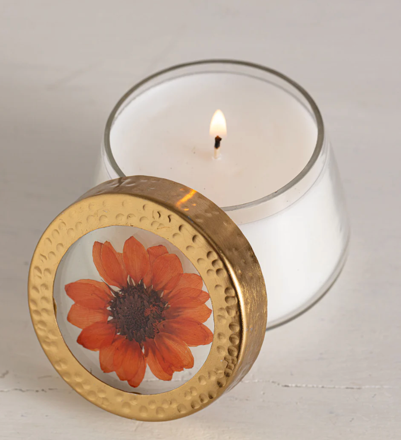 Harvest Pumpkin Small Pressed Floral Candle