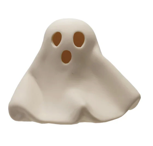 Stoneware Bisque Ghost with LED Light, White (Batteries Included)