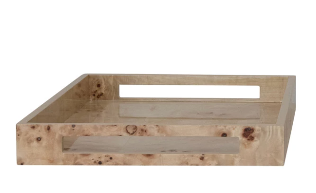 MDF & Burl Wood Veneer Trays w/ Handles, Natural