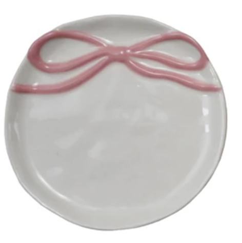 4-1/4" Round Stoneware Dish with Bow, 4 Colors