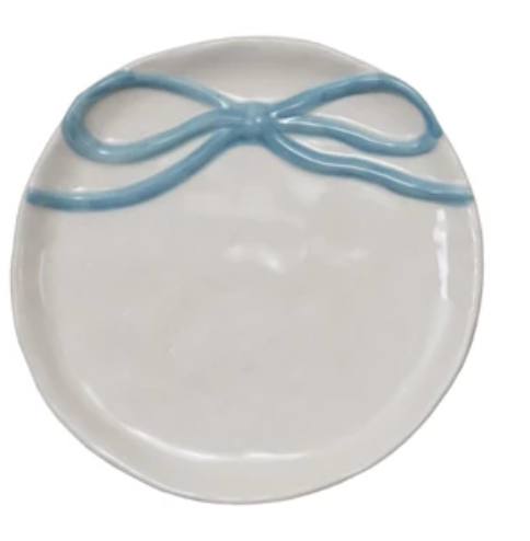 4-1/4" Round Stoneware Dish with Bow, 4 Colors