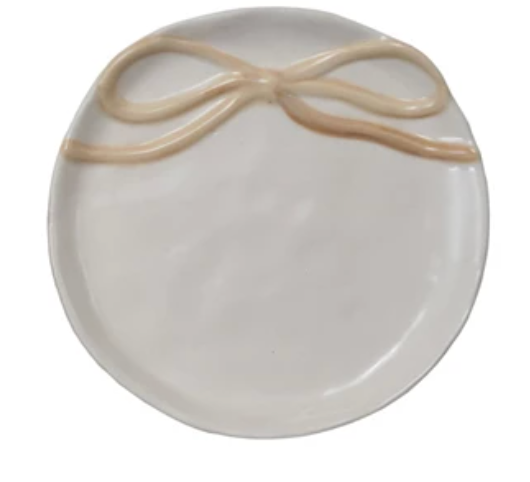 4-1/4" Round Stoneware Dish with Bow, 4 Colors